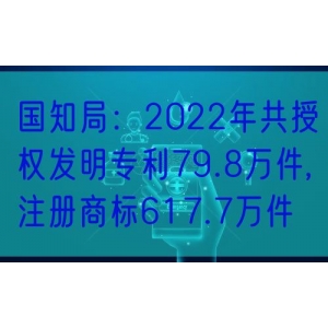 国知局：2022年共授权发明专利79.8万件,注册商标617.7万件